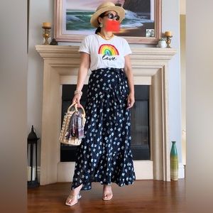 Band of Gypsies floral blue wrap around maxi skirt in size M